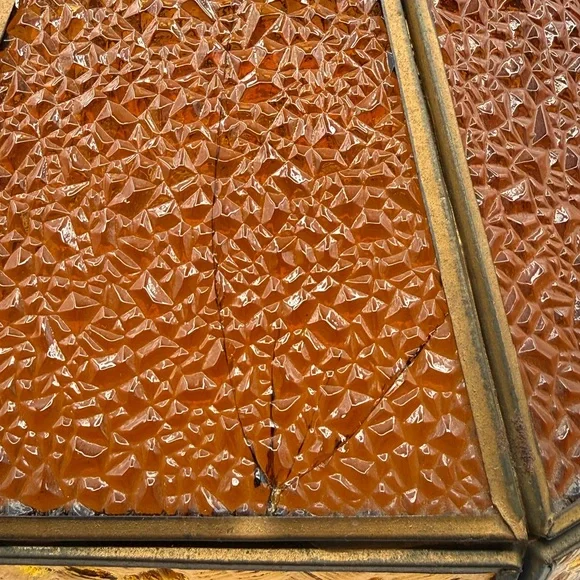 Vintage Tiffany Style Slag Glass Lamp Shade – Amber Honey Leaded Glass - Picture 8 of 9